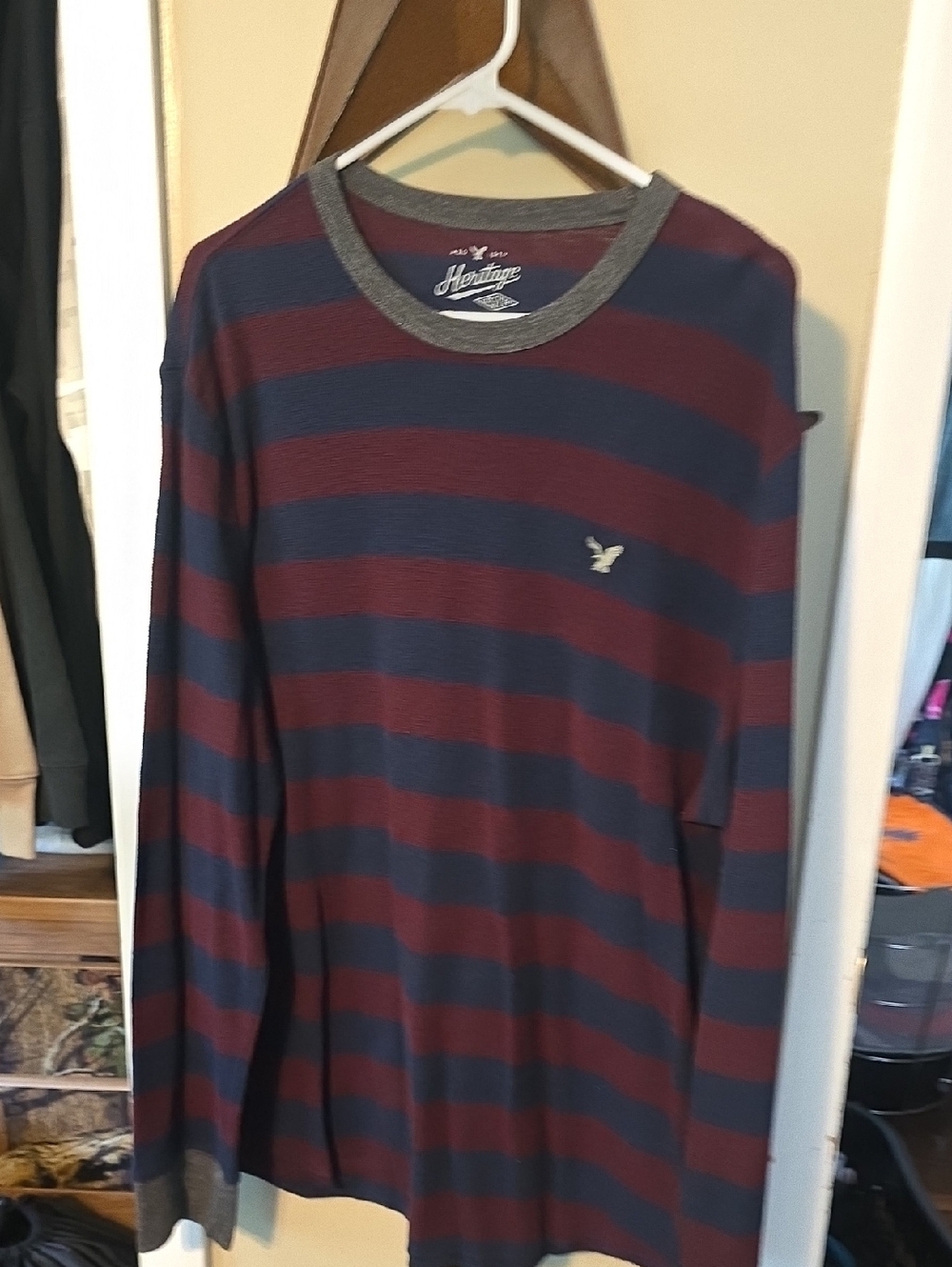 Heritage Burgundy & Navy Striped Long-Sleeve Shirt Y2k Brand New